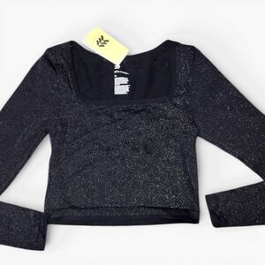 🥳 3/$26 All In Motion Black Shimmer Square Neck Crop Top Various Sizes XS, M NWT